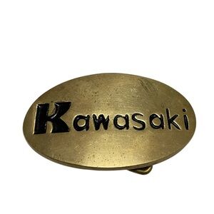 Vintage 1980 Baron Kawasaki Solid Brass Motorcycle Belt Buckle
